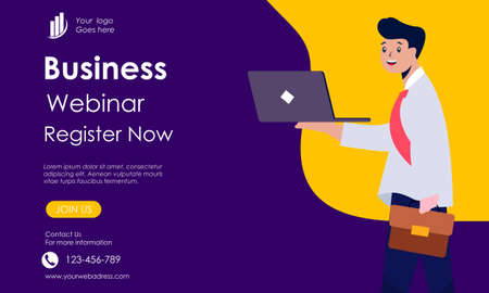 Banner design of business webinar register online cartoon style templateのイラスト素材