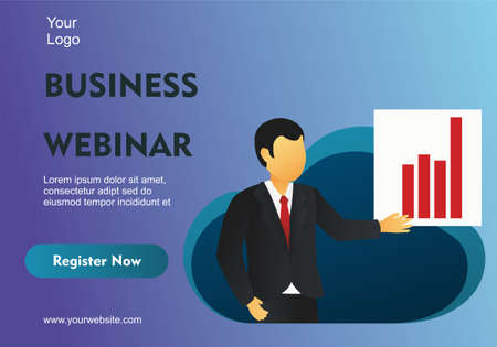 Banner design of business webinar register online cartoon style templateのイラスト素材