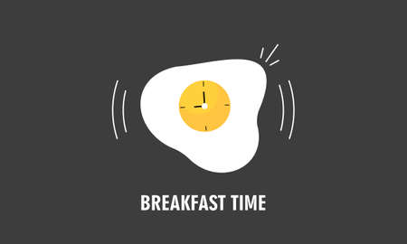 Healthy breakfast food logo, fried egg, greens, vegetables, toast vector illustration