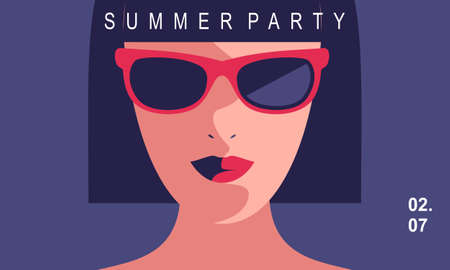 Summer party poster design template. Vector illustration in Minimalistic style.のイラスト素材