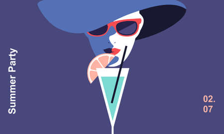 Summer party poster design template. Vector illustration in Minimalistic style.のイラスト素材