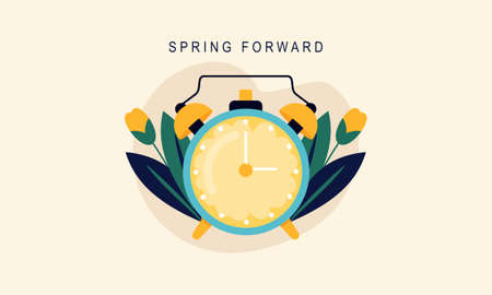 Spring forward fall back illustration with clockのイラスト素材