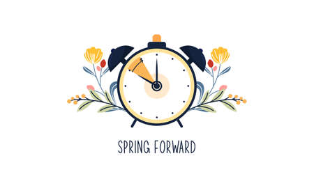 Spring forward fall back illustration with clockのイラスト素材