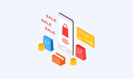 Online shopping isometric, e-commerce concept illustrationのイラスト素材