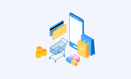 Online shopping isometric, e-commerce concept illustrationのイラスト素材