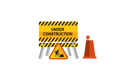 Under construction boardswarning icon and stop signs. Road barriers logo