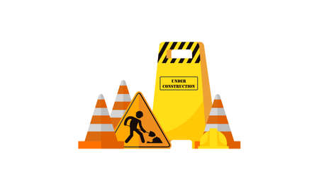 Under construction boardswarning icon and stop signs. Road barriers logoのイラスト素材