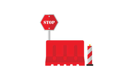 Under construction boardswarning icon and stop signs. Road barriers logoのイラスト素材