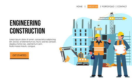 Engineering and construction illustration of landing pageのイラスト素材