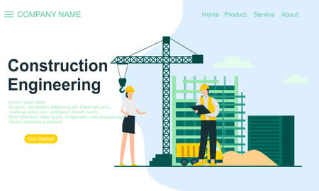 Engineering and construction illustration of landing page