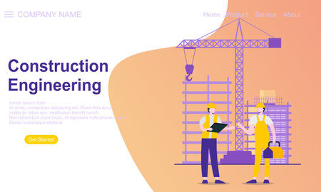 Engineering and construction illustration of landing pageのイラスト素材