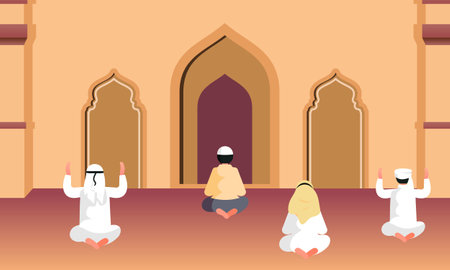 Religious muslim praying ramadan kareem holy month religionのイラスト素材