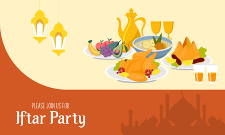 Holy month of prayer, Ramadan Kareem celebration with beautiful invitation card for Iftar partyのイラスト素材