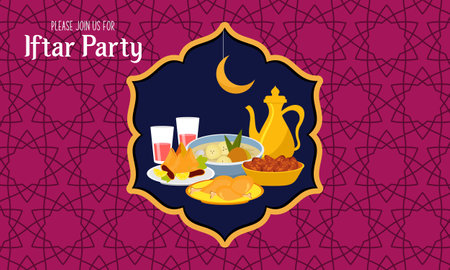 Holy month of prayer, Ramadan Kareem celebration with beautiful invitation card for Iftar partyのイラスト素材