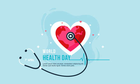 Flat design world health day with stetoscop, love, globe symbolのイラスト素材