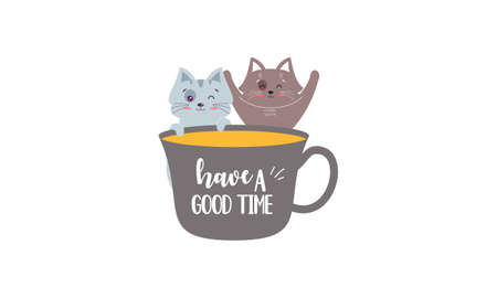 cats and tea cups a cup teaのイラスト素材