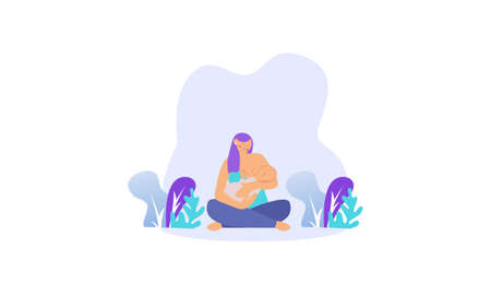 Loving mother feeding her baby by breast flat illustrationのイラスト素材