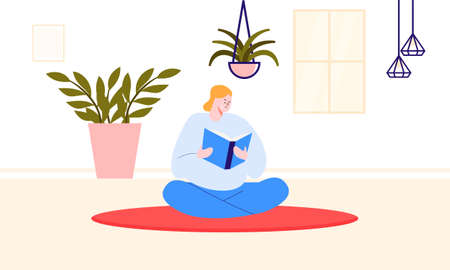 Woman reading book concept illustrationのイラスト素材