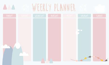 Cute weekly planner background.Vector illustration for kid and babyのイラスト素材