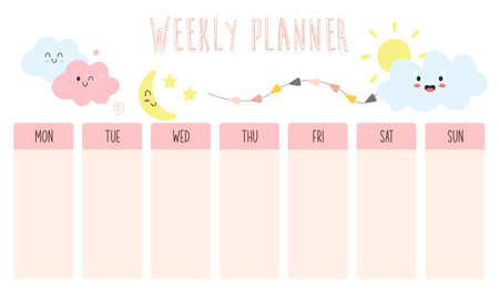 Cute weekly planner background.Vector illustration for kid and babyのイラスト素材
