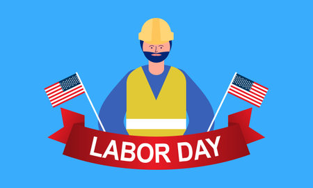 Happy labor day. various occupations people standing with american flagのイラスト素材