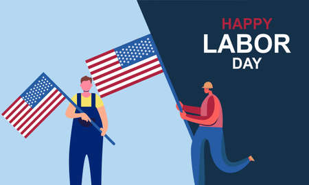 Happy labor day. various occupations people standing with american flagのイラスト素材