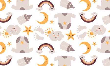 Baby shower pattern for baby room decoration with cute picturesのイラスト素材