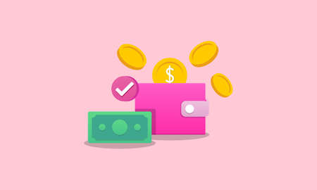 Money concept. money bag, coins stack and banknotes logoのイラスト素材