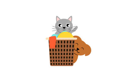 Cute cat and dog cartoon vectorのイラスト素材