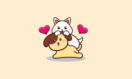 Cute cat and dog cartoon vectorのイラスト素材