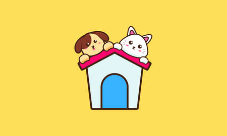 Cute cat and dog cartoon vectorのイラスト素材