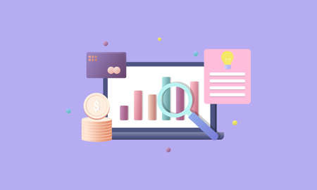 Online marketing, financial report chart, data analysis concept. Tablet with data chartのイラスト素材