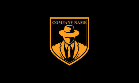 Mafia logo emblems with character abstract silhouette men head in hat . Vintage vector illustrationのイラスト素材