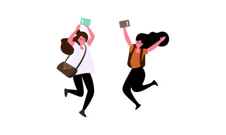 Happy students jumping illustration concept