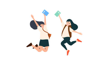 Happy students jumping illustration conceptのイラスト素材