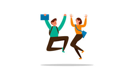 Happy students jumping illustration conceptのイラスト素材