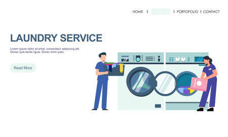 Laundry service, dry service, shirt spot. Clothing dirty dry wash. Laundromat clean websiteのイラスト素材