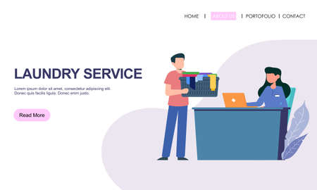 Laundry service, dry service, shirt spot. Clothing dirty dry wash. Laundromat clean websiteのイラスト素材