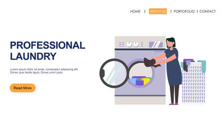 Laundry service, dry service, shirt spot. Clothing dirty dry wash. Laundromat clean websiteのイラスト素材