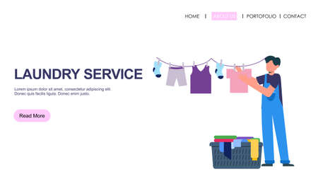 Laundry service, dry service, shirt spot. Clothing dirty dry wash. Laundromat clean websiteのイラスト素材