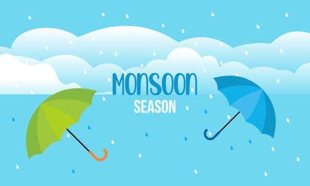 Monsoon season composition with flat designのイラスト素材
