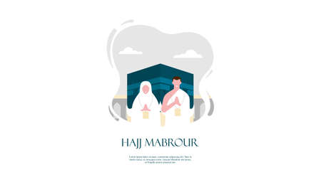 Islamic pilgrimage background, hajj and umrah concept with kaaba and nabawi mosque.のイラスト素材