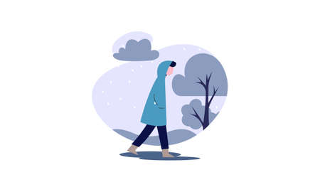 People walking with umbrella weather with rainy landscapes illustrationのイラスト素材