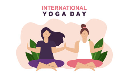 Women's meditation pose yoga illustration vector,  international yoga day illustrationのイラスト素材