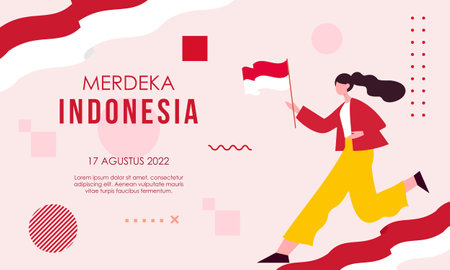Spirit of Indonesian Independence Day. 17 august carrying flags celebrating independence dayのイラスト素材