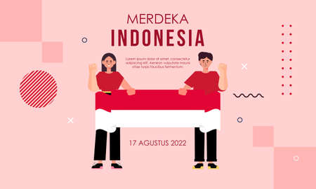 Spirit of Indonesian Independence Day. 17 august carrying flags celebrating independence dayのイラスト素材