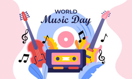 World music day with musical instruments vectorのイラスト素材