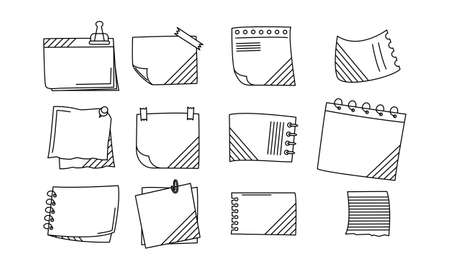 Hand drawn note paper doodle set. Sticky notes setのイラスト素材