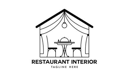 Restaurant furniture minimalist line art logo design. Simple modern restaurant, interior, decoration emblem logo conceptのイラスト素材
