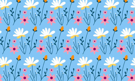 Cute seamless pattern with flowers in vector